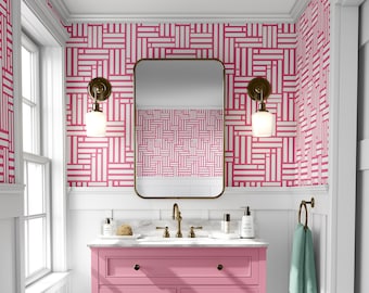 Bright Pink Abstract Stripe Removable Peel and Stick Wallpaper