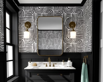 Black and White Abstract Wallpaper: Paint Stroke Peel and Stick