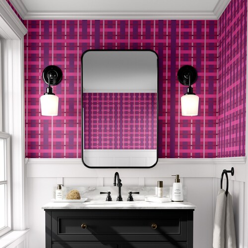 Pink Plaid Peel and Stick Wallpaper / Pink and Purple Retro - Etsy Pink Plaid Peel and Stick Wallpaper / Pink and Purple Retro - Etsy