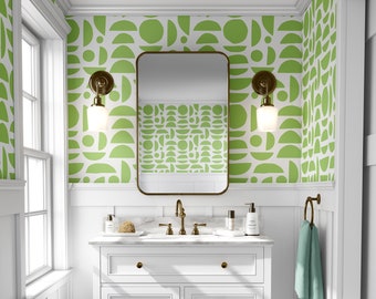Green Geometric Wallpaper: Abstract Peel and Stick or Unpasted