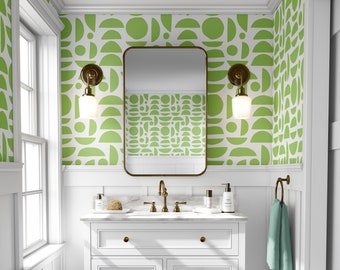 Green Wallpaper | Abstract Peel and Stick Wallpaper | Geometric Design | Unpasted Traditional Wallpaper | Modern Wallpaper