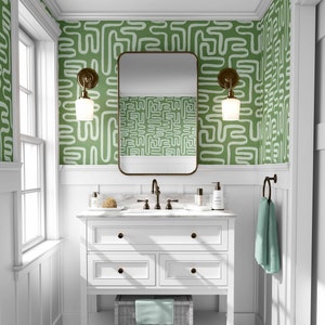 Green Abstract Peel and Stick Wallpaper, Geometric Wallpaper for Accent Wall, Removale wallpaper for bathroom, Colorful interior wallpaper