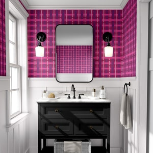 Pink Plaid Peel and Stick Wallpaper: Retro Funky Removable Decor