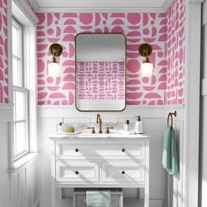 Pink and White Abstract Removable Peel and Stick Wallpaper