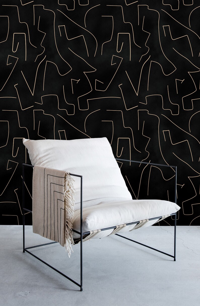 Black Abstract Selfadhesive Wallpaper Peel and Stick Etsy