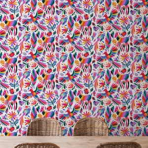 Otomi Wallpaper | Colorful Wallpaper | Floral Wallpaper, Peel and Stick Wallpaper | Trendy Removable Wallcovering | Self Adhesive Wallpaper