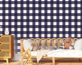 Dark Blue Buffalo Check Removable Peel and Stick Wallpaper
