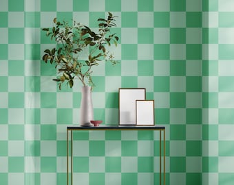 Green Checkered Wallpaper: Removable Peel and Stick, Geometric