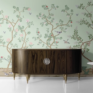 Chinoiserie Peel and Stick Wall Mural, Elegant Floral Wallpaper, Chinoiserie Dining room wallpaper, Pasted wallpaper, statement wallpaper
