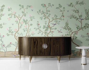 Chinoiserie Floral Wallpaper Mural: Peel and Stick or Unpasted