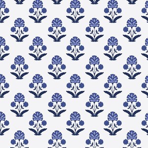 Block Print Wallpaper, Blue Floral Peel and Stick Wallpaper, Maximalist