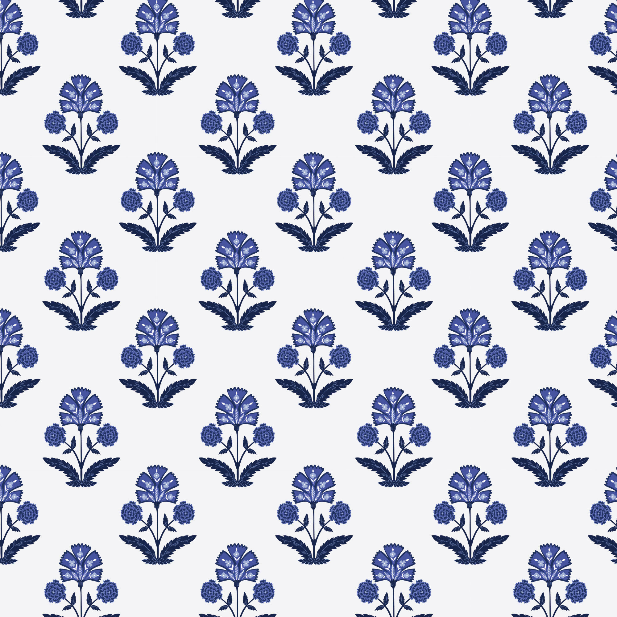 Blue Floral Block Print Wallpaper: Peel and Stick or Suede - Etsy