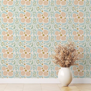 Floral Peel and Stick Wallpaper: Retro Blue Flower Print