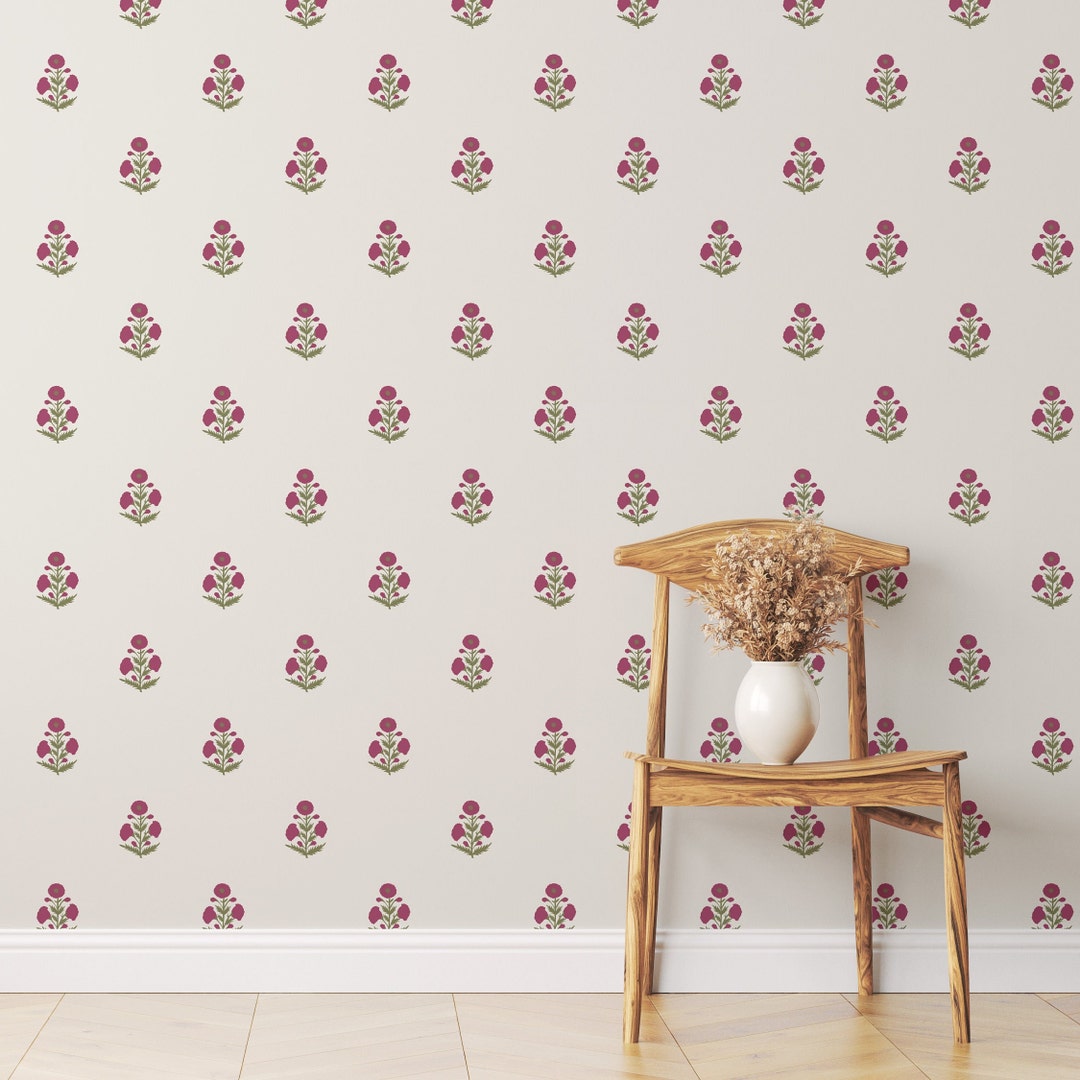 Block Print Floral Wallpaper Peel and Stick Wallpaper - Etsy
