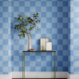Blue Checkered Wallpaper: Geometric Peel and Stick, Unpasted Options