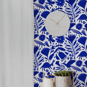 Blue Otomi Wallpaper: Floral Peel and Stick Wallcovering