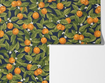 Orange Tree Wallpaper: Navy Floral Peel and Stick or Unpasted