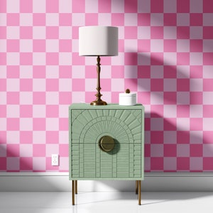 Pink Wallpaper, Removable Peel and Stick, Colorful Wallpaper, Checkered Wallpaper, Geometric Wallpaper, Temporary , Unpasted Wallpaper