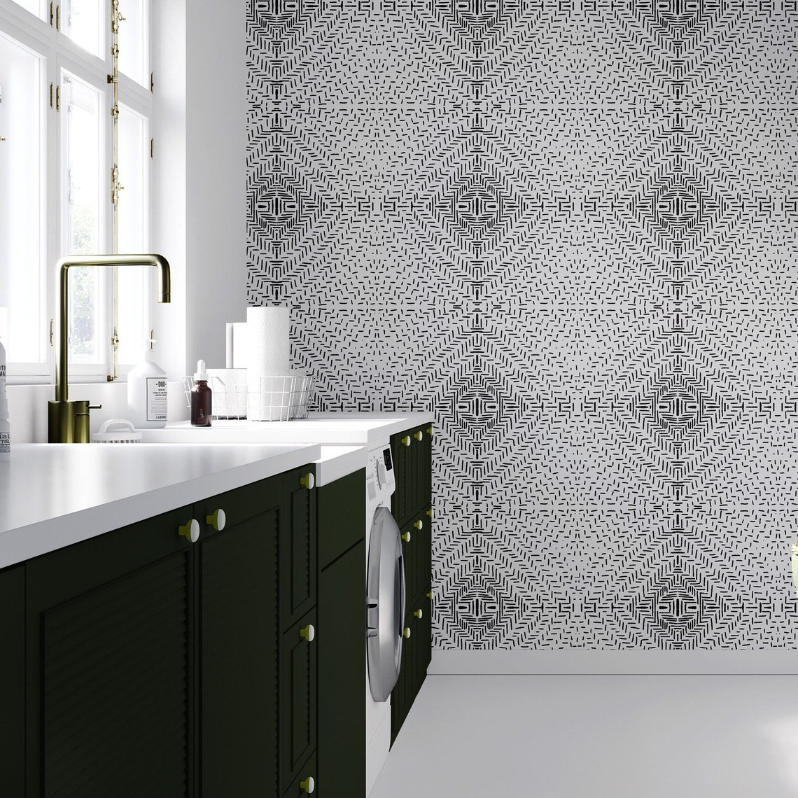 Abstract Black and White Peel and Stick Wallpaper: Removable Polka Dot ...