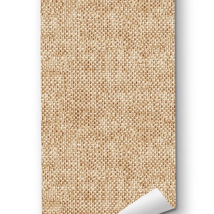 May include: A roll of brown burlap fabric with a textured weave. The fabric is rolled up and the end is curled over.