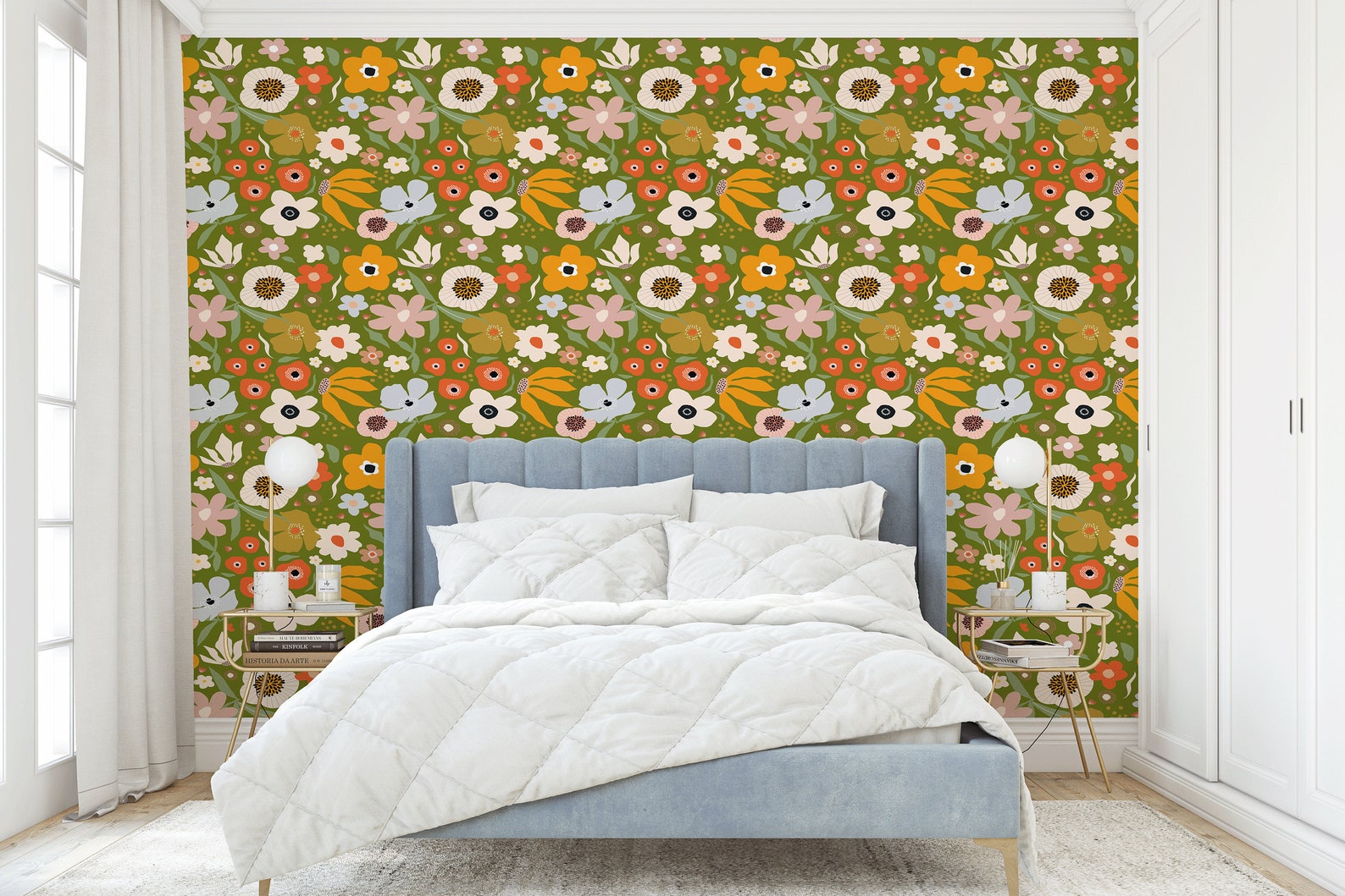 Green Floral Wallpaper Removable Peel and Stick Modern - Etsy