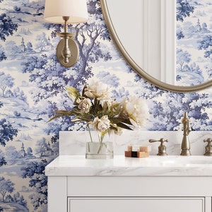 Bleu et blanc, papier peint autocollant, papier peint toile design, papier peint fantaisiste, papier peint floral, papier peint pour bain de poudre