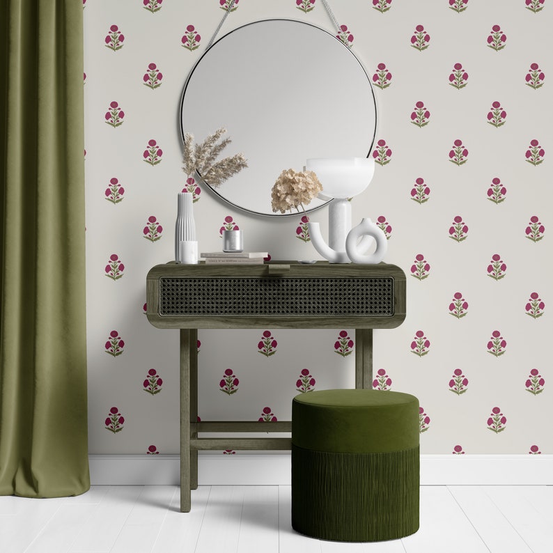 Block Print Floral Wallpaper Peel and Stick Wallpaper - Etsy