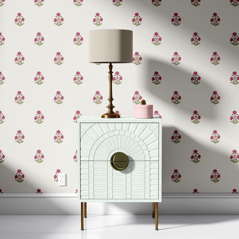 Block Print Floral Wallpaper Peel and Stick Wallpaper - Etsy