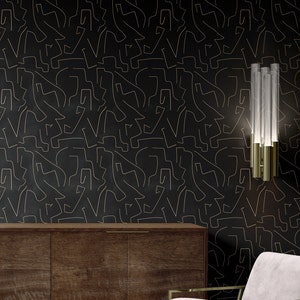 Black Abstract Peel and Stick Wallpaper: Minimal Removable Decor