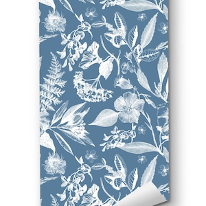Blue and White Peel and Stick Wallpaper, Toile Design Wallpaper