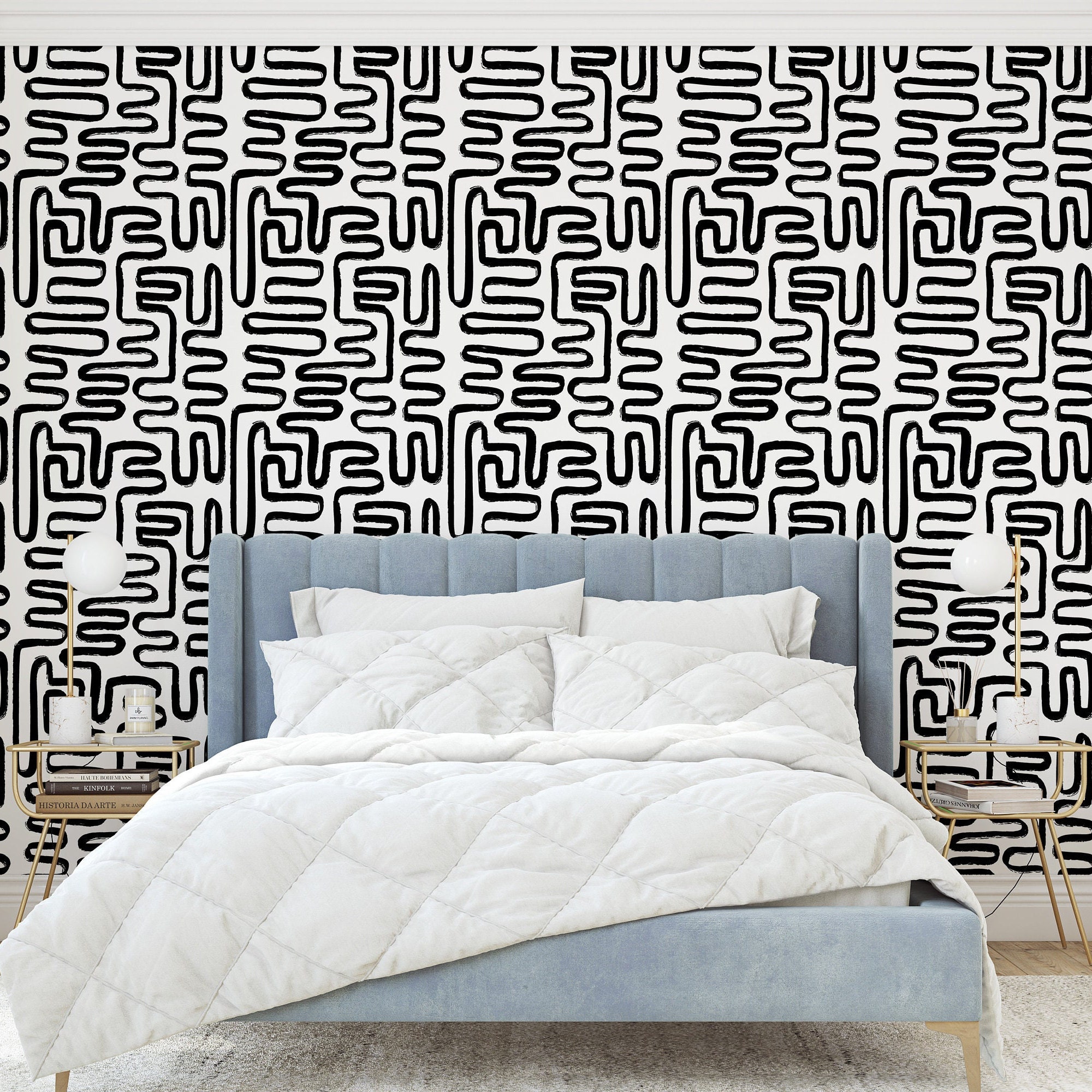 Black and White Abstract Peel and Stick Removable Wallpaper Etsy