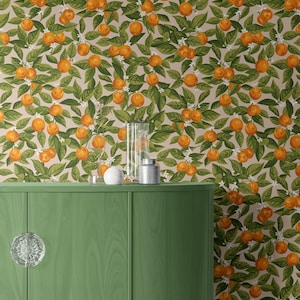 Citrus Fruit Wallpaper: Vintage Orange Tree Branch, Peel and Stick