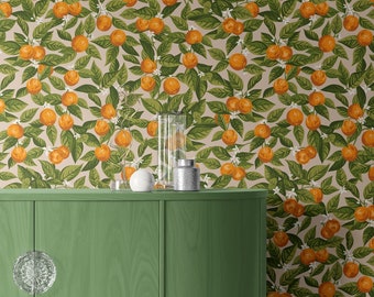Citrus Fruit Wallpaper: Vintage Orange Tree Branch, Peel and Stick