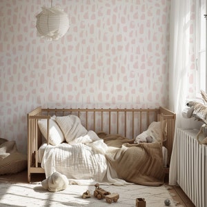 Light Pink and White Peel and Stick Wallpaper for Nursery, Traditional and Removable interior wallpaper, Polka dot girls Neutral Wallpaper