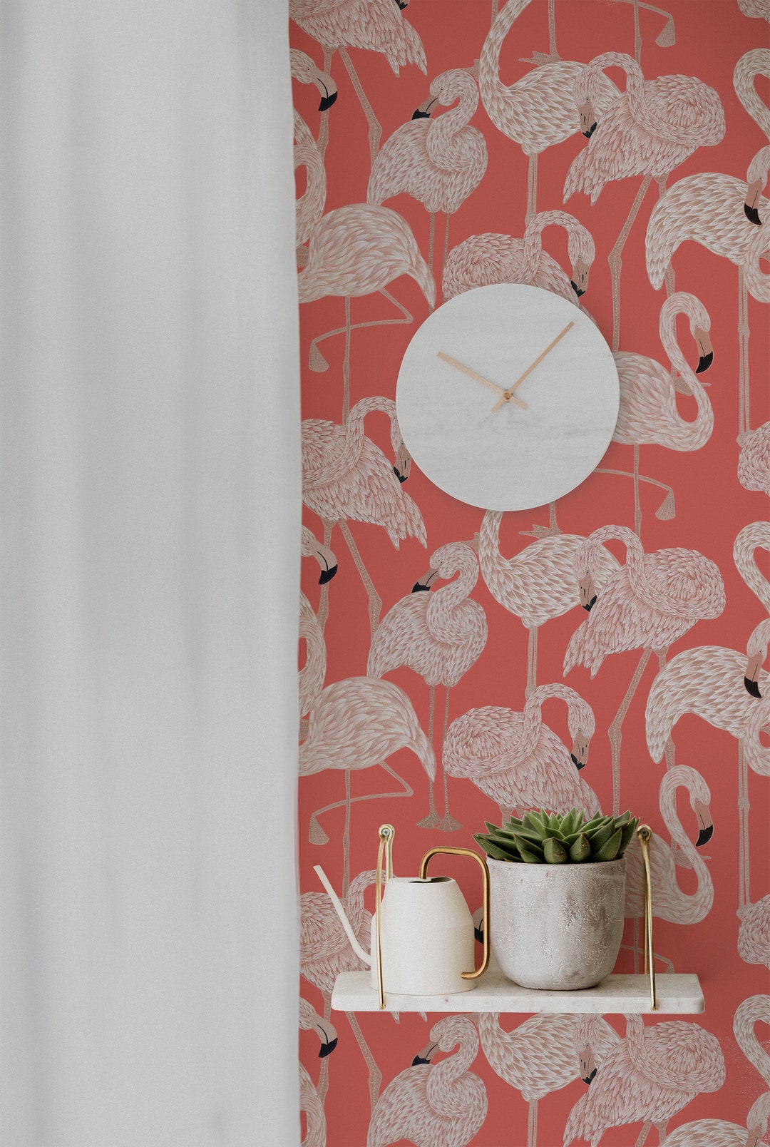 Tropical Pink Flamingo Peel and Stick Wallpaper, Removable Wallpaper
