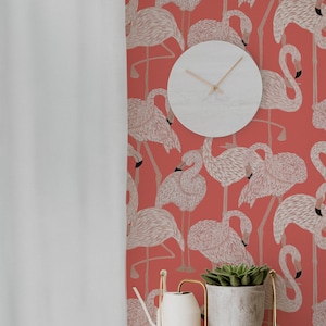 Pink Flamingo Peel and Stick Wallpaper: Tropical Coastal Removable Wall Covering
