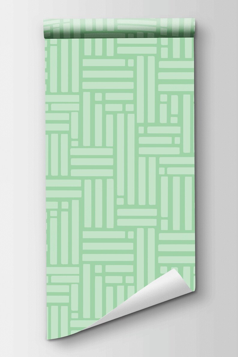 Green and White Stripe Wallpaper Accent Wallpaper Neutral Etsy