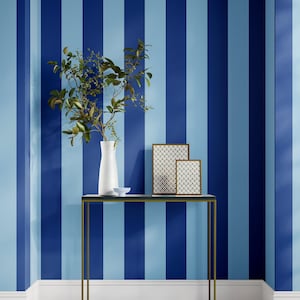 Papier peint bleu à larges rayures pour salle de bain, papier peint amovible amovible, papier peint à rayures bleues pour chambre de garçons, adapté aux locataires