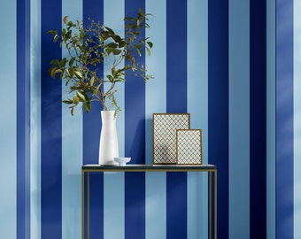 Blue Large Stripe Wallpaper, Removable Peel and Stick Wallpaper, Blue Nursery Striped Wallpaper, Bathroom Wallpaper, Renter Friendly