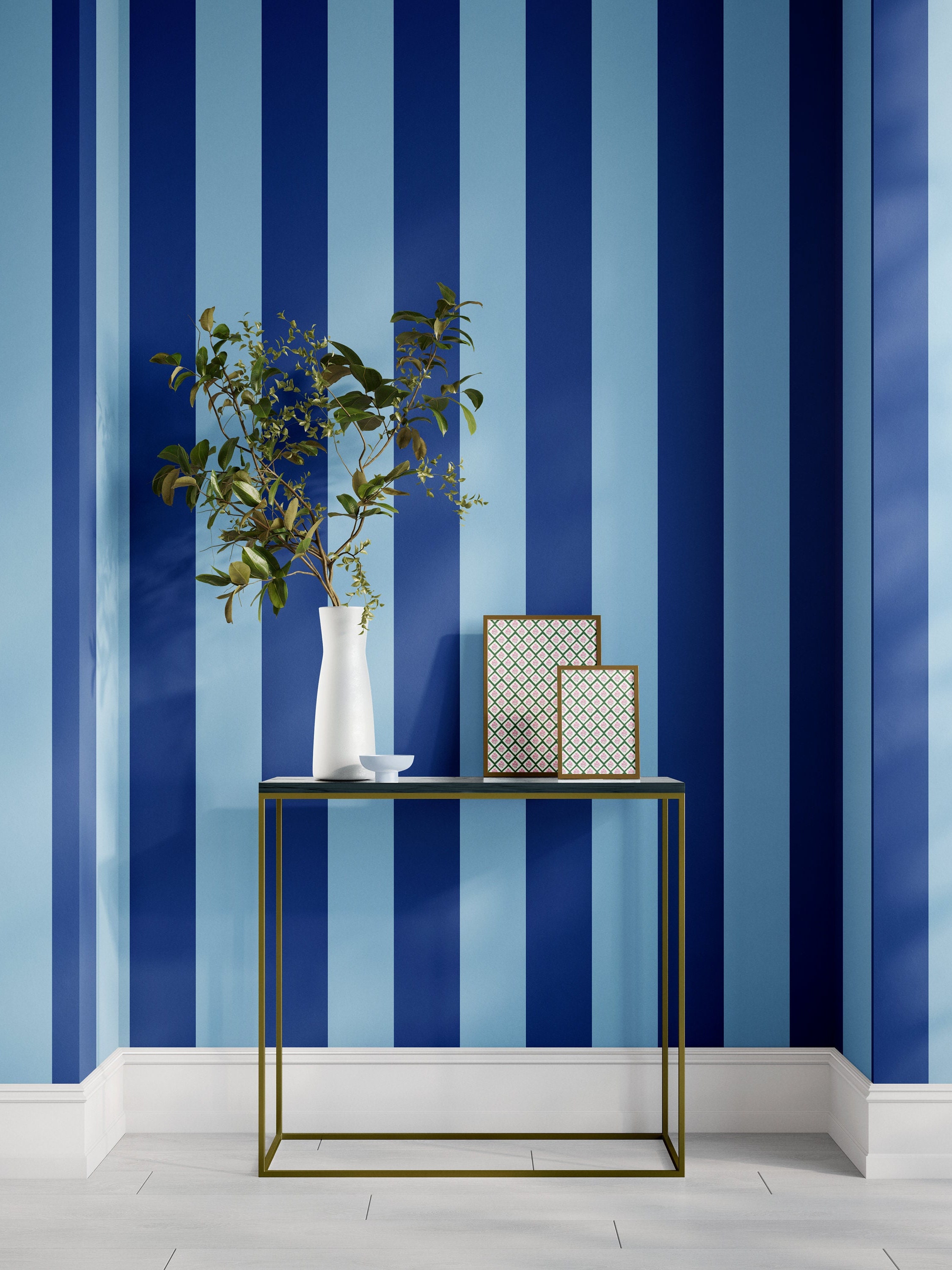 Dark Blue Stripe Fabric, Wallpaper and Home Decor