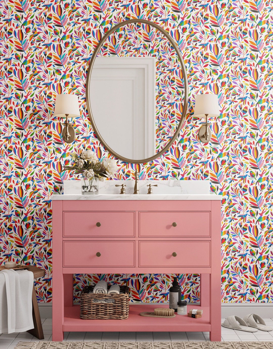 Otomi Wallpaper Colorful Wall Covering Floral Wallpaper Peel Stick
