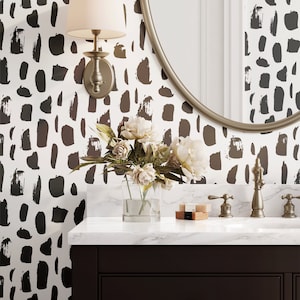Black and White Paint Stroke Wallpaper: Peel and Stick, Water Resistant