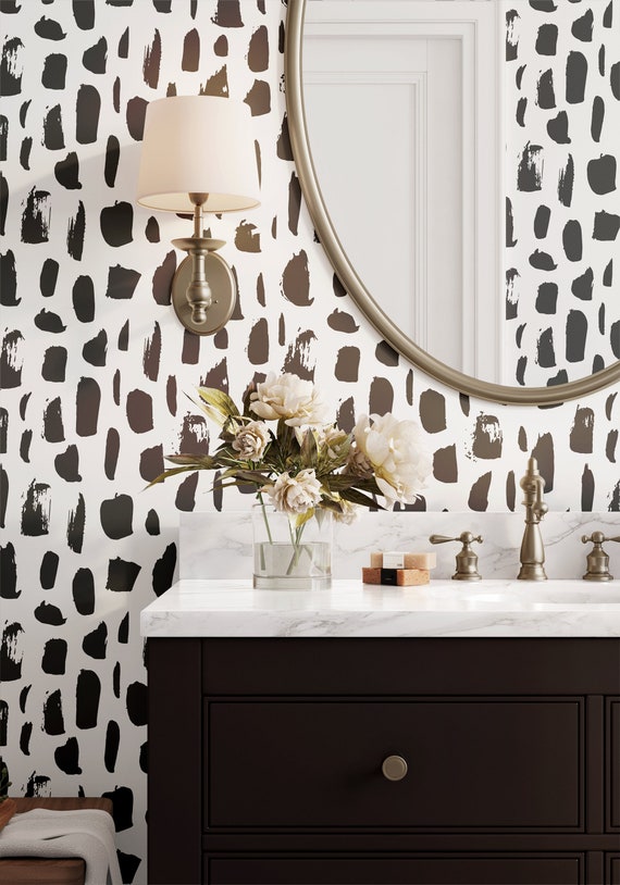 Black and White Paint Stroke Wallpaper: Peel and Stick, Water Resistant