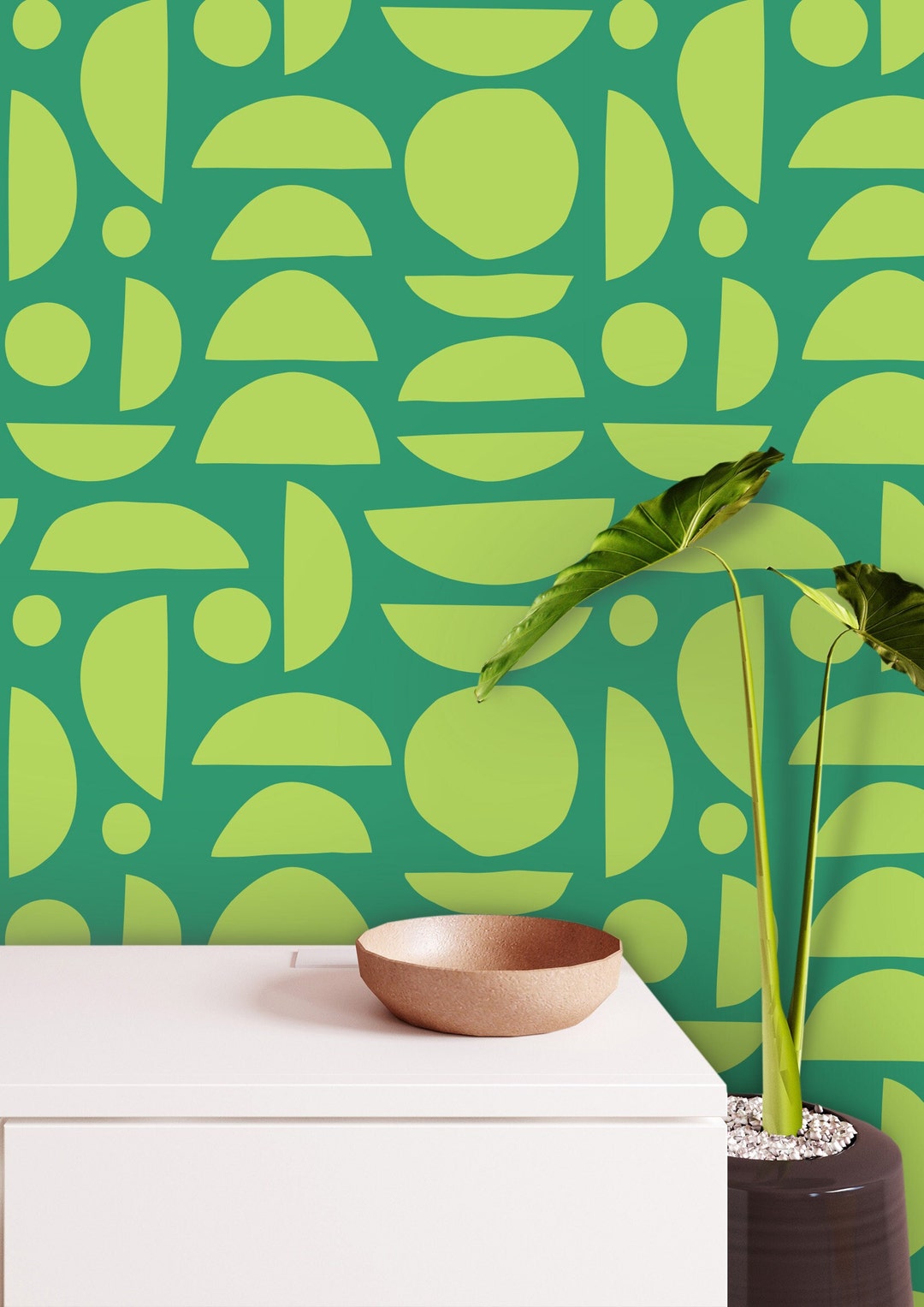 Green Geometric Abstract Wallpaper Removable Peel and Stick - Etsy