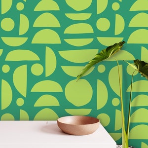Green Geometric Abstract Wallpaper Removable Peel and Stick