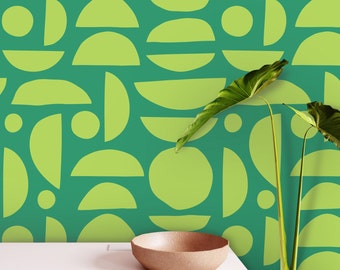 Green Geometric Abstract Wallpaper Removable Peel and Stick