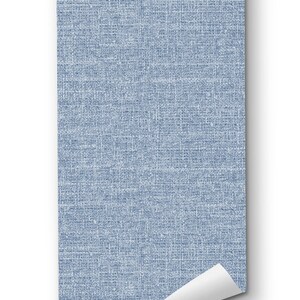 May include: A roll of blue textured wallpaper with a white background. The wallpaper is rolled up and the end is curled up.