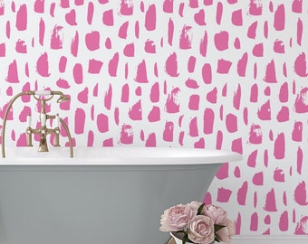 Pink Paint Stroke Polka Dot Wallpaper: Peel and Stick, Water Resistant