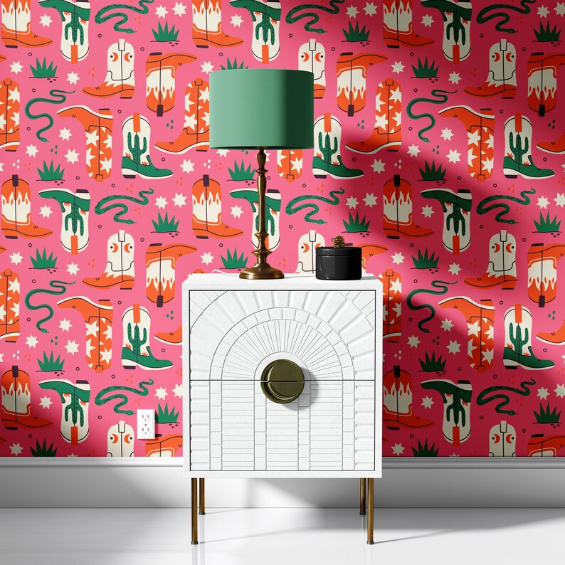 Pink Wallpaper Maximalist Peel and Stick Wallpaper Large - Etsy
