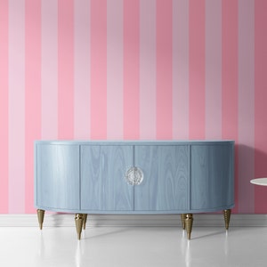 Pink Large Stripe Wallpaper, Removable Peel and Stick Wallpaper, Pink Nursery Striped Wallpaper, Bathroom Wallpaper, Renter Friendly